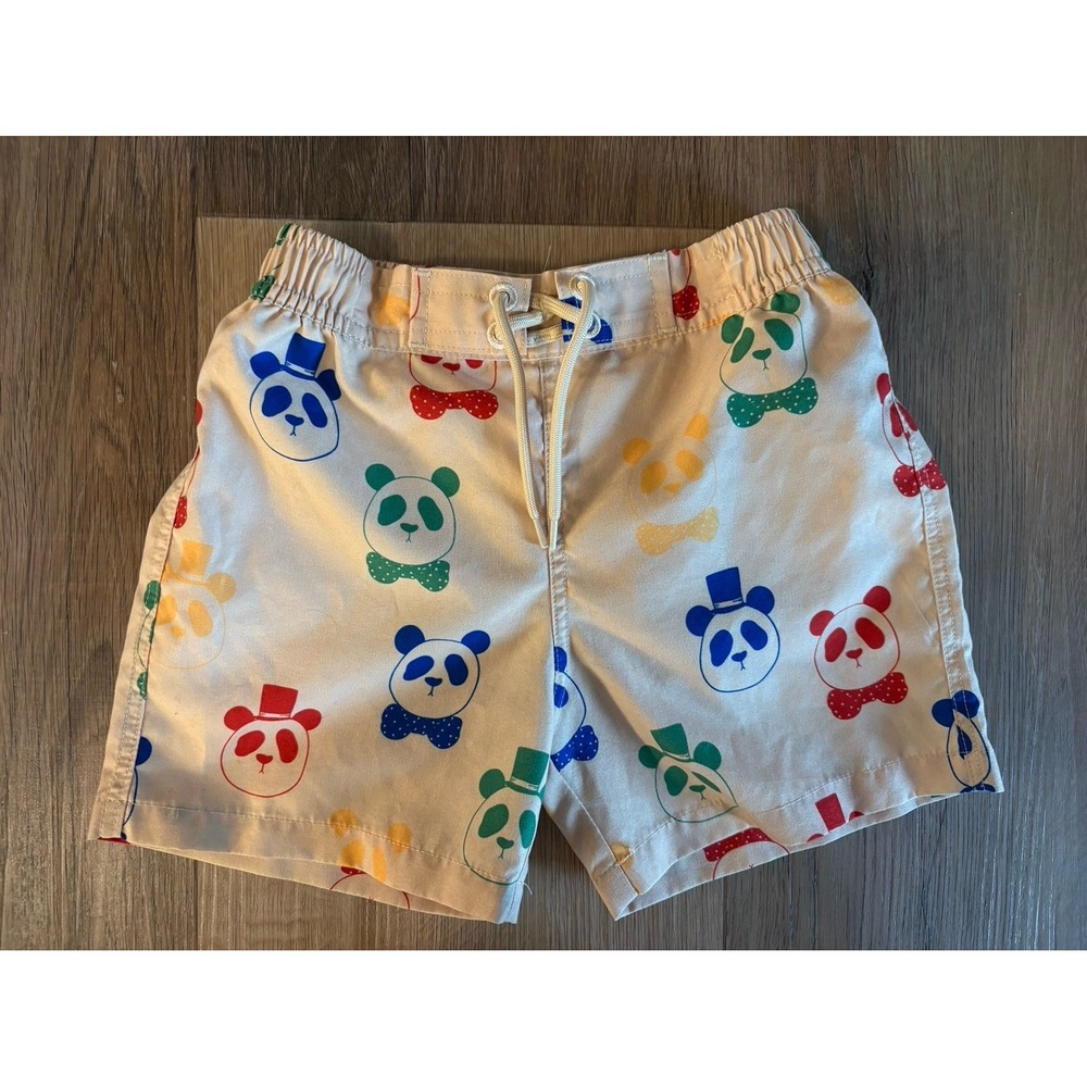 Mini Rodini Boys Panda Print Swim Trunks Beige Recycled Polyester Size 1.5-3Y